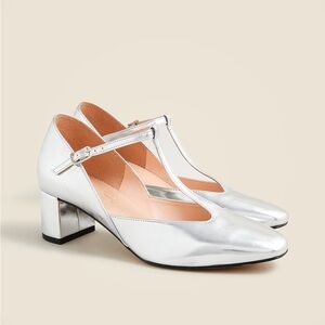 J.Crew Silver T-Strap Heels